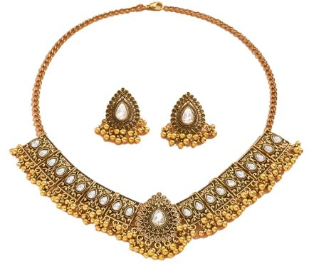 Indian Wedding Bridal Traditional Bohemian Jewellery Set For Women Girls Antique Silver Oxidized Ethnic Party Prom Wear Statement Necklace Earring Tassel Choker Punk Crystal Fashion Gift (White)