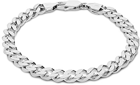 Amazon Essentials Brazalete de plata de ley con eslabones cuadrados, 20 cm/8 pulgadas
