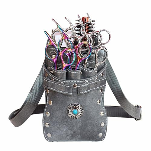 Friseur Hüfttasche, Retro Friseur Scherentasche, Scheren Holster, Friseurtasche Werkzeugtasche Haustier Groomer Scheren Tasche für Salon (Grau)