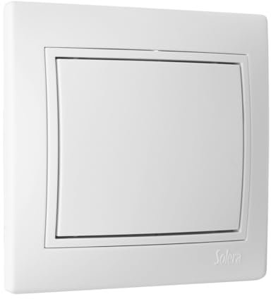 Tapa ciega blanca, dimensiones estándar, serie Europa, para cerramientos y terminaciones en instalaciones eléctricas y de telecomunicaciones.