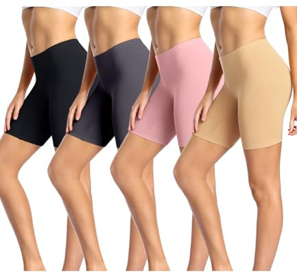 wirarpa Ladies Anti Chafing Shorts Womens Boxers Underwear Cotton Cycling Shorts Leggings for Under Dresses 4 Pack Black Deep Grey Beige Pink Size 5XL
