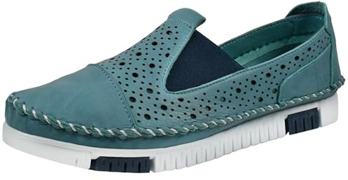 Gemini Damen Slipper Lederschuh lose Einlagen Sommerschuh Mokassins 382512-01, Größe:40 EU, Farbe:Blau