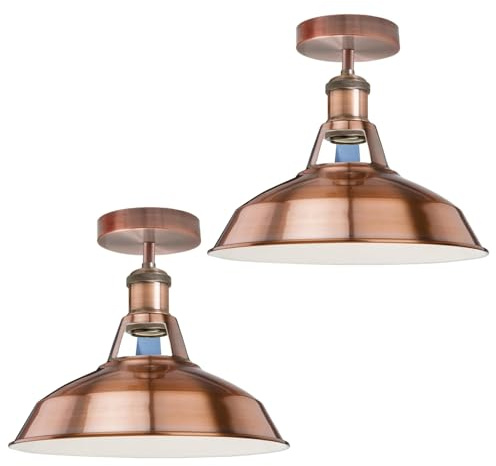 LEDSone 2 Pack of Industrial Semi-Flush Mount Ceiling Light, 30cm Vintage Metal Lampshade, Retro Farmhouse Ceiling Lamp Fixture for Kitchen, Dining Room & Living Room