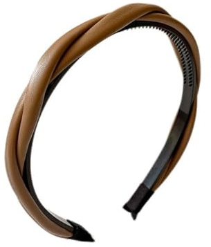 Pmnzdy Bandeau en cuir tressé à deux brins pour femme et fille - Antidérapant - Avec dents - Serre-tête fin - Bandeau pour cheveux - Marron