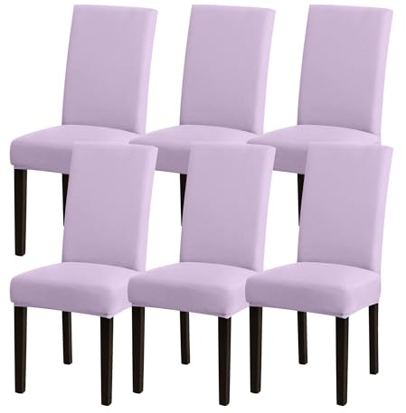 Sufdari Stuhlhussen 6er Set Lila, Stretch Esszimmer Stuhlbezug für Esszimmerstühle, Abnehmbarer Waschbarer Spandex Stuhlüberzug für Küchenstühle,Hotel, Bankett(Lila, 6 Stück