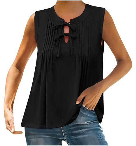 Gilet sans manches pour femme - Automne été - Col bateau - Coupe ample - Avec nœud à nouer - Haut uni pour femme 2025, A-52 Noir, L