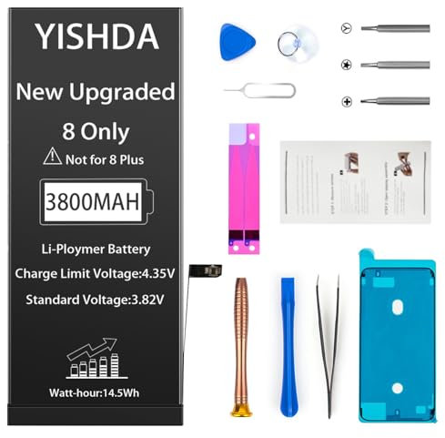 YISHDA Battery for iPhone 8, 3800mAh High Capacity Battery Replacement for iPhone 8 (A1863 A1905 A1906) with Professional Repair Tools Kit and Installation Manual