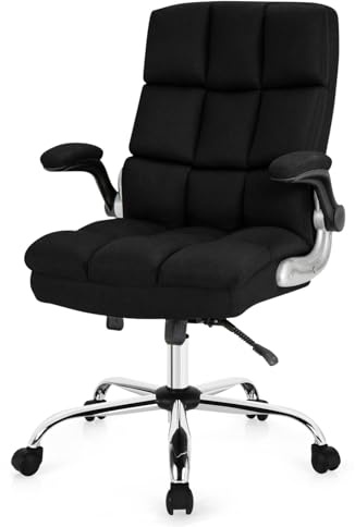 CASART Ergonomic Office Chair, 330LBS Big and Tall Executive Computer Chair with Flip-Up Armrests & Tilting Backrest, Height Adjustable Swivel Thick Padded Desk Seat for Home Office (Black)