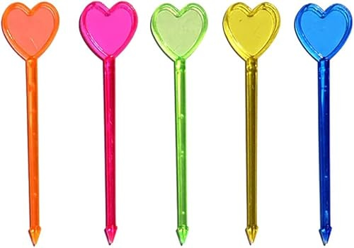 100 Pcs Multicolor Plastic Fruit Picks Toothpicks Heart Cocktail Appetizer Picks Finger Food Sticks Sandwich Drink Picks Cocktail Party Decorations, Heart Toothpicks Cocktail Picks