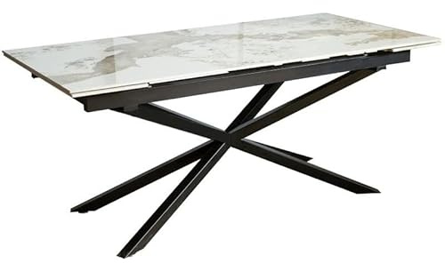 DRW Table rectangulaire Extensible en mélamine Effet marbre et métal Noir et Blanc 76 x 240 x 90 cm