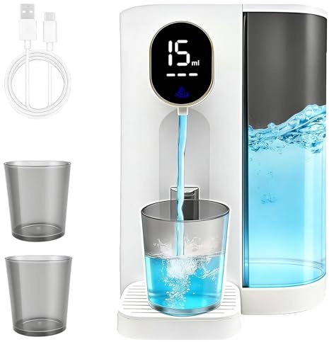 Domigard Automatische Mundwasser Spender, 600 ML/20.3 FL Oz | Elektrischer Mouthwash Dispenser mit 2 Magnetbechern, 4 Stufen & LED Display Für Kinder zum Spülen des Mundes