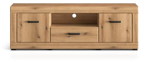 Lomadox Wohnzimmer-Lowboard, 160 cm breit, in Eiche, 2 Türen, 1 Schublade