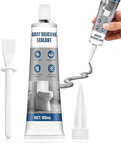 NoxGule 100ml Silicone Gris, Joint Silicone, Silicone Gris Clair | Assurant une étanchéité Parfaite, aux Salles de Bains, Cuisines, Intérieur Extérieur, Joint Gris, Joint Etancheite Douche