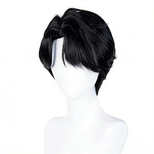 GIEEU Schwarz Kurze Haare Cosplay Perücke Unisex, Realistische Herrenperücke für Halloween Karneval, Anime Kostüm Requisiten für Party Convention Geschenk