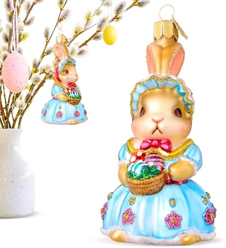 Hzyc Osterhasen Weihnachtsbaumschmuck,Glas-Weihnachtsdekorationen | Europäische Vintage-Hasen Ornament zum Aufhängen,Handgeblasenes Glasornament für Osterferien Frühlingsparty Heim Geschenk
