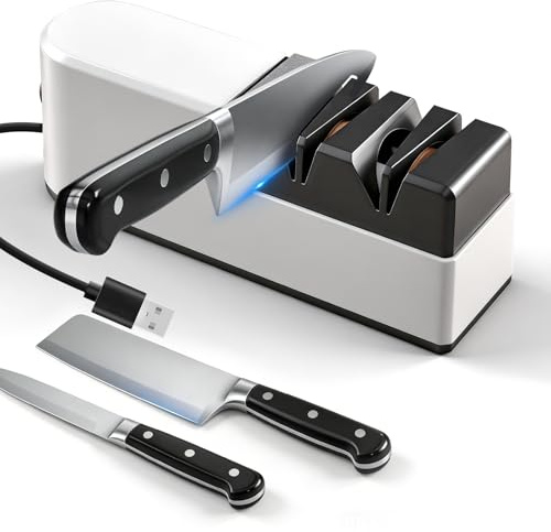 5-in-1 Professional Electric Knife Sharpener, Diamond Wheel for Straight & Serrated Blades, Coarse to Fine Scissors Sharpening, Fast Repair & Precision Polishing for Home Kitchen