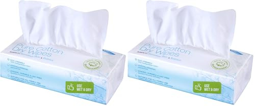 Ivyone Pure Cotton Dry Wipes (200 Tücher)， Premium-Watte Pflegetücher, trocken, sehr weich Biodegradable-Baumwolle für Empfindliche Haut, Baby-Pflegetücher, Abschminken Wipes (Packung mit 2)