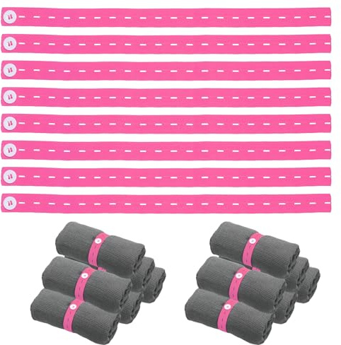 sourcing map 25Pcs Roll-up Clothes Storage Elastic Band, Adjustable Clothing Storage Strap with Button Travel Luggage Space Saver for Drawer Closet Bedsheet Towel Pants, Red