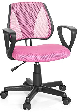 hjh OFFICE 725104 Kinder- und Jugenddrehstuhl KIDDY CD Netzstoff Rosa höhenverstellbare Rückenlehne, Stuhl mit Armlehnen