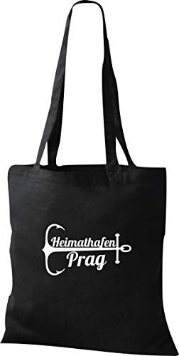 ShirtInStyle Stoffbeutel, Baumwolltasche Heimathafen Prag, Lieblingsstadt, Heimatort, Familie, Urlaub, City, Stadt, Sprüche, Beutel, Jute, Tasche, Shopper, Farbe Schwarz