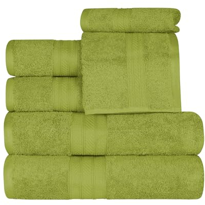 Superior Cotton Solid Highly-Absorbent Towel Juego de Toallas, Algodón, Esencia Verde, 6 Pc Set