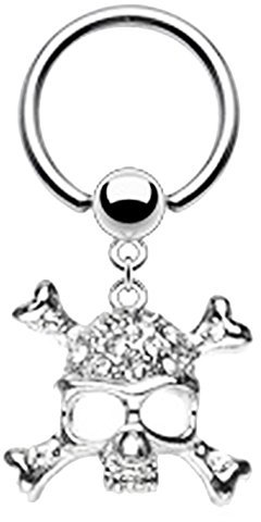 Piersando Brustwarzen Piercing Intimpiercing Nippelpiercing Brust Nippel Intim Brustwarzenpiercing Barbell Silber mit Kristall Totenkopf Anhänger