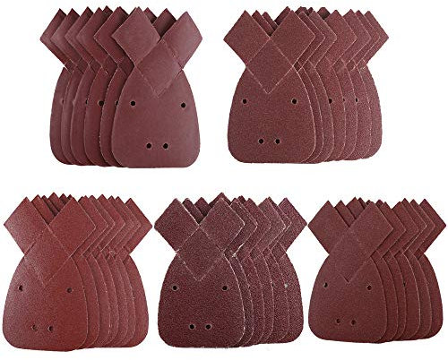 ETSAMOR Disque de Ponçage 140 * 90mm 50 Pcs 5 Types Feuilles de Ponçage à Fixation Pas Facile à Porter Papier de Verre pour Ponceuse Black and Decker 40/80/120/180/240