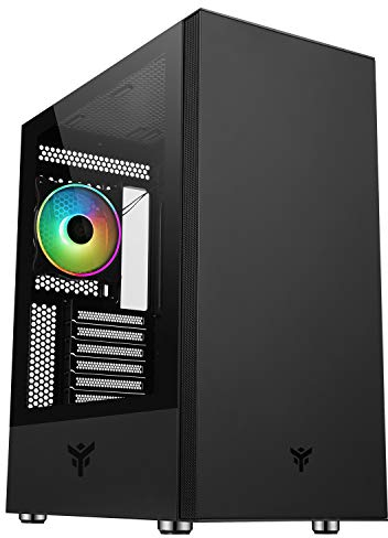 itek VERTIBRA S210 - Case PC Gaming Middle Tower ATX, Ventola ARGB 12cm, 2 porte USB3, pannello frontale liscio con traforatura laterale e pannello laterale in vetro temperato, Nero