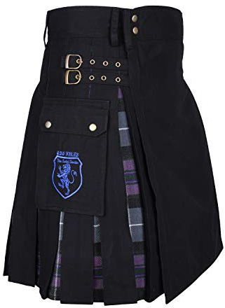 DSS Kilt - Modern Hybrid Utility Cotton & Tartan Kilts - Schwarz - 107 cm Am Bauchnabel