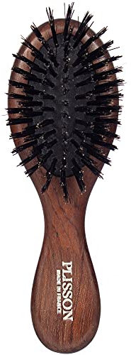 Plisson - Brosse à Cheveux Pneumatique de Sac pour Femmes et Hommes - Mini Brosse Traditionnelle, 13 cm - Bois Naturel, 100% Pur Poils de Sanglier - Fabrication Française