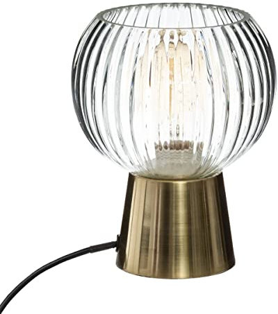 Atmosphera - Lampe Laye dorée - métal et verre strié H20 cm
