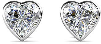 Silver Heart Small Stud Swarovski Crystal Earrings - Rhodium Plated for Women's or Girl's Gift