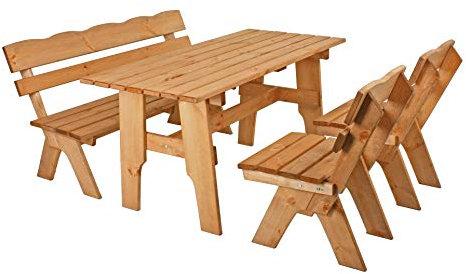 Holz Sitzgruppe Rustikal Biertischgarnitur Kiefer massiv Gastronomie Gartenmöbel