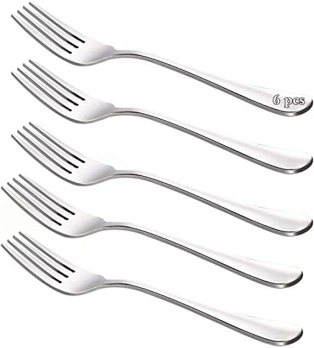 Tenedores de Mesa acero inoxidable, Juego de 6 Tenedores de plata pulidos para ensaladas, pastas, filetes, pastas, pescados, pollos, cerdos y otros alimentos.