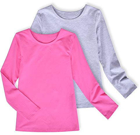 Sunny Fashion 2 Packs Girls Top Tee Shirt Long Sleeve Gray Pink School Uniform Age 6 Years