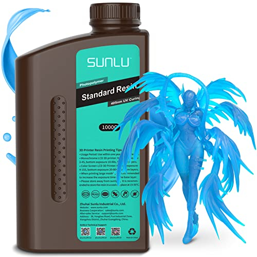 SUNLU Standard 3D Printer Resin, 405nm UV Light Hardening Resin, SLA Resin 3D Printer Photopolymer Resin, LCD 3D Printing Resin, Low Shrinkage and Fast Curing, 1000G Resin, Clear Blue