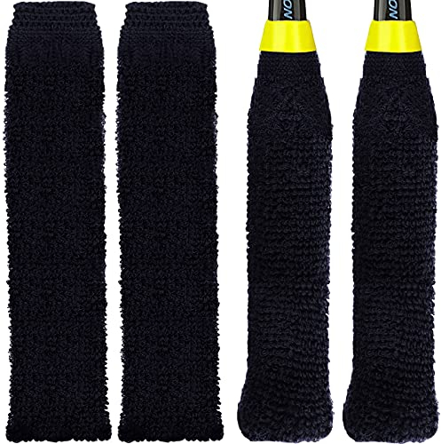 PSMILE 2 Stück schwarze Baumwolle super saugfähige Handtuch Griff Handtuch Tennisschläger Overgrip Anti-Rutsch-Schweißband Schläger Grip Pro Overgrip Wraps Sleeve für Tennis Badminton-Griff