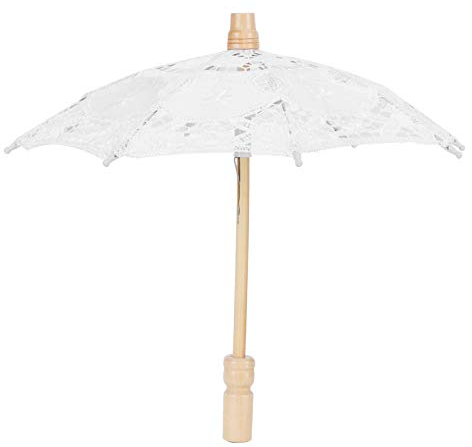 Spitze Regenschirm Sonnenschirm Vintage Hochzeit Brautschirm für Dekoration Foto Dame Kostüm 1920er Jahre Party(44 * 50-Weiß)