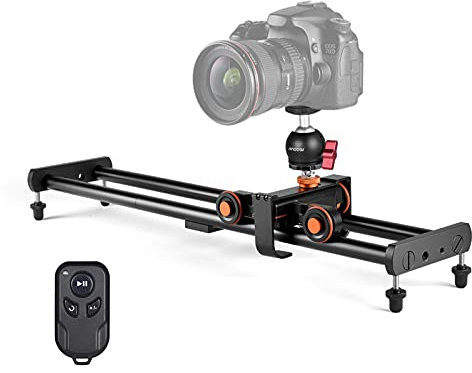 Funien Camera o Dolly Slider Kit avec 3 roues Auto Dolly Car 3 vitesses réglables + 60cm / 23.6in Track Rail Camera Slider + Adaptateur rotule flexible avec télécommande pour caméscope