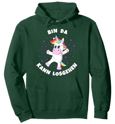 Einhorn Bin da kann losgehen lustiges Glitzer Damen Mädchen Pullover Hoodie