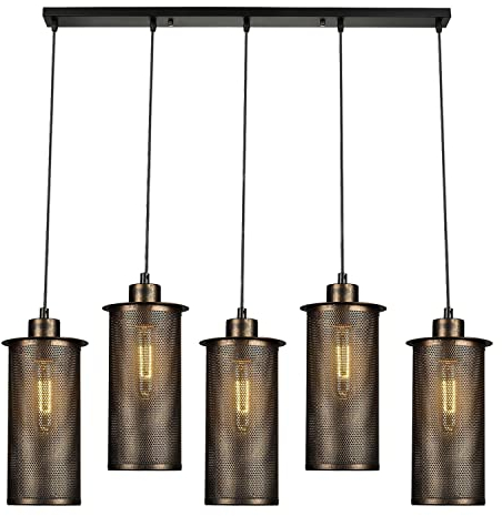 LEDSone Vintage Retro 5-Wege Deckenlampe Cluster-Lampenfassung gebürstetes Kupfer Fass-Käfig-Lampenschirme, UK E27 Halter Beleuchtungs-Kit (5 Kopf)