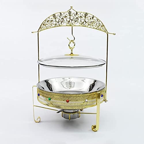 MNSSRN Hanging Lid Alcohol Hot Pot, Golden Luxury Hotel Restaurant Food Heating Container Stainless Steel Buffet Stove,3.5L