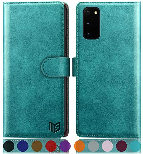 SUANPOT [RFID Schutz für Samsung Galaxy S20 Hülle PU Leder Handyhülle Lederhülle Klapphülle Kartenfach Flip Cover für Samsung S20 Handy hülle Leather Wallet Phone Case Blau Grün