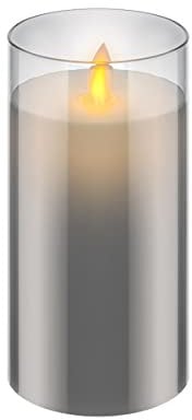 Goobay 60372 LED Echtwachskerze im Glas / 15cm hoch / Flammenlose Kerzen mit beweglicher Flamme / Batteriebetriebene Kerzen / LED Tisch Deko / LED-Kerzen mit Timer