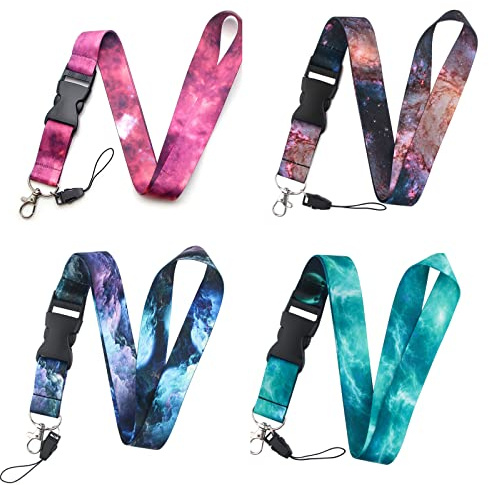 WVRLY 4 Pcs Neck Strap Lanyards Polyester Lanyards Office Badge Lanyards with Keychain Keys Lanyards for Card Holders Children Parents ID Mobile Phone Key
