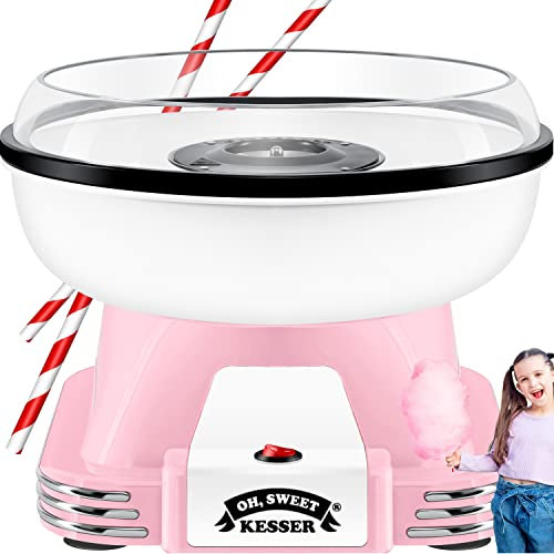 KESSER® Zuckerwattemaschine Set für Dein zuhause - Mit 30x Zuckerwatte Stäbchen & Messlöffel - Retro Cotton Candy Maschine - Zuckerwatte Maschine Mit Zubehör - Höhe 22 cm - 500 W Rosa Weiß