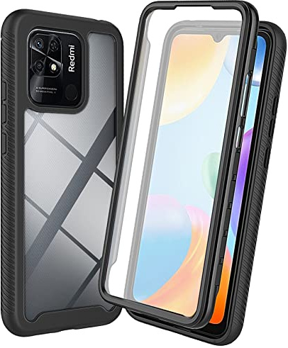 XINYEXIN Funda 360 para Xiaomi Redmi 10C | Carcasa Protección 360°, Protector de Pantalla Incorporado, Antigolpes, Transparente, Bumper Resistente, Negro