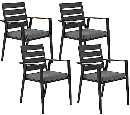 Beliani Gartenstuhl 4er Set Aluminium schwarz mit Sitzkissen Armlehnen Modern Taviano