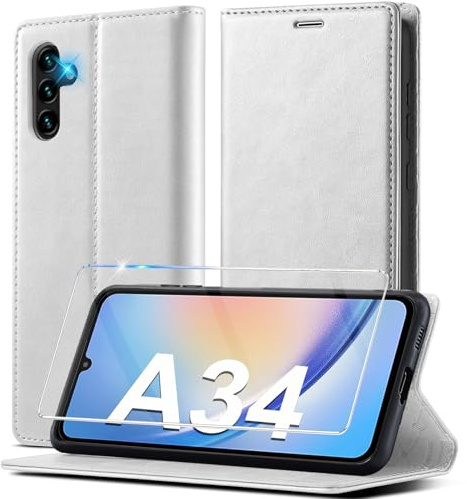 Ailicici für Samsung Galaxy A34 5G Hülle Leder [Mit A34 Schutzfolie] Handyhülle für Samsung A34 Hülle Klappbar Leder Flip Wallet Stoßfeste Case Schutzhülle Klapphülle für Samsung Galaxy A34 5G Hülle