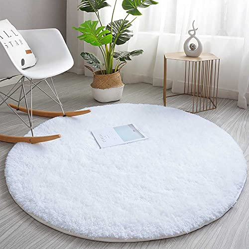 Teppich Rund Teppich Wohnzimmer Hochflor Teppiche Langflor Wohnzimmerteppich für Wohnzimmer Flauschiger Teppich Schlafzimmer Outdoor Carpet (Weiß, 160cm)